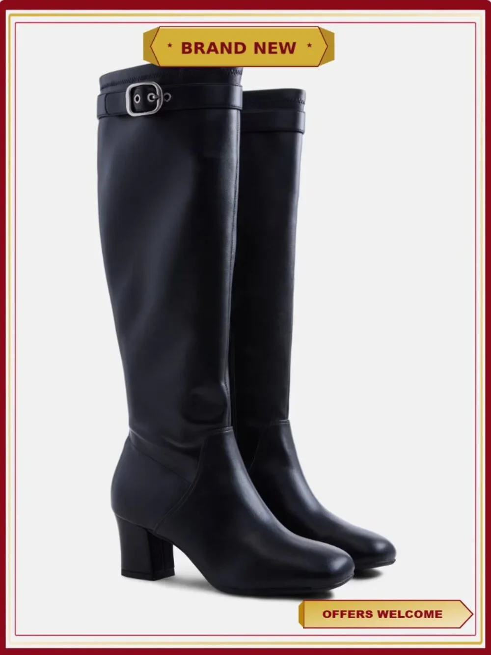 Scoop Womens Moto Buckle Ankle Boots Block Heel Side Zip
